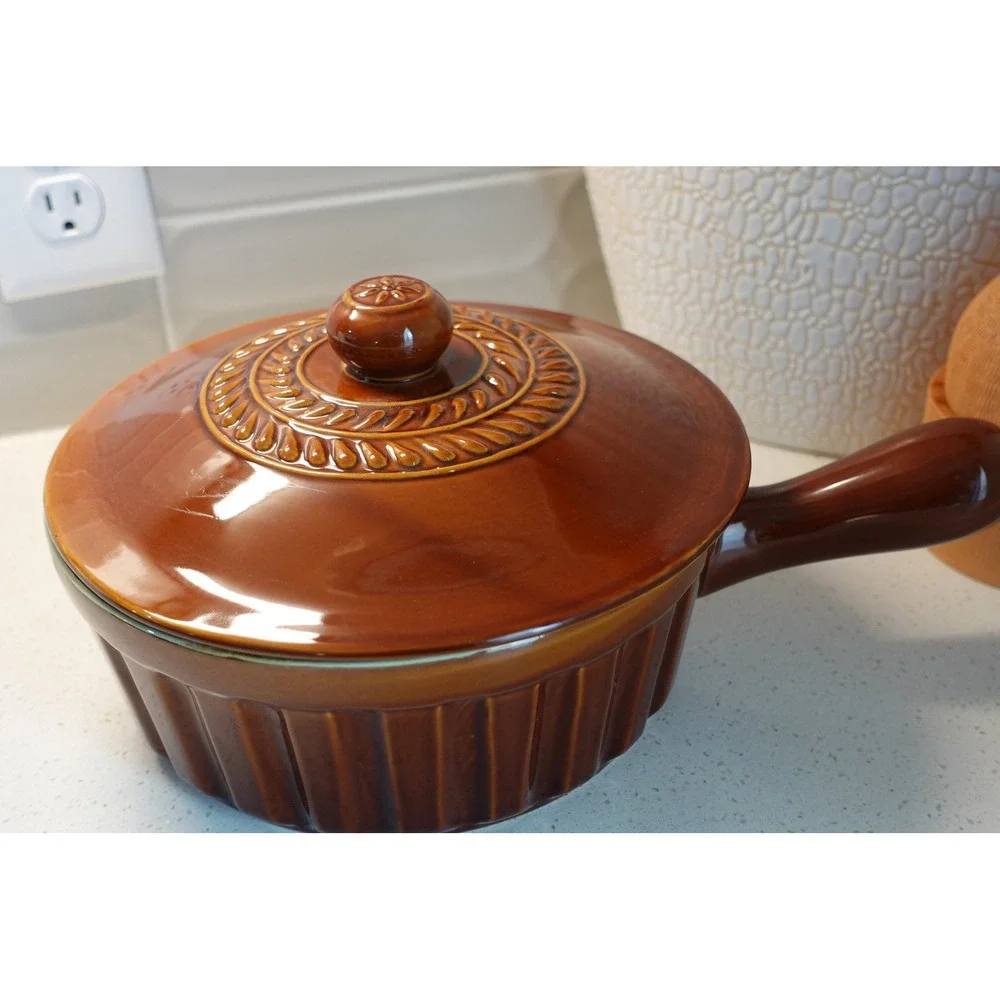 Savinio Brown & Green Glazed Ceramic Baker Pan Casserole Dish with Lid Oven Safe